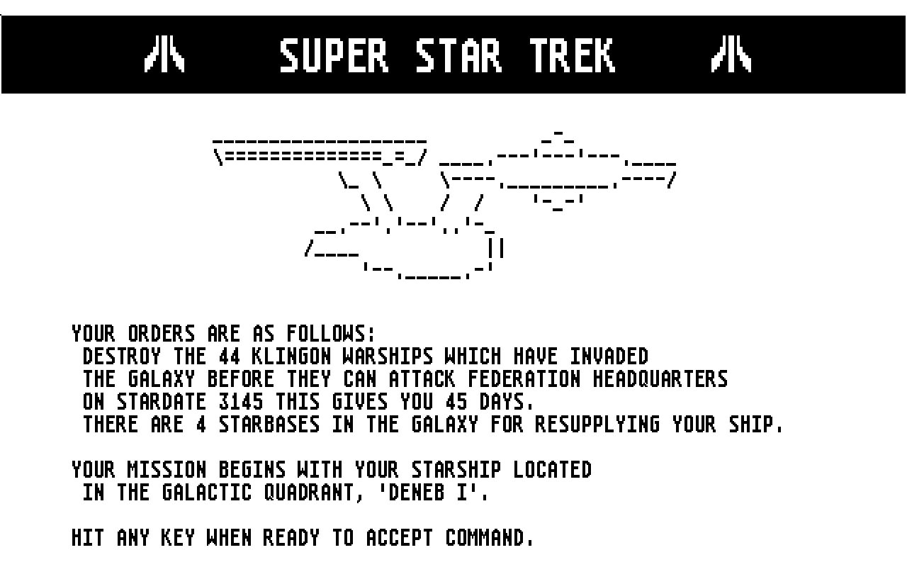Super Star Trek atari screenshot